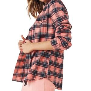 SPELL AND THE GYPSY COLLECTIVE Maverick Organic Plaid Flannel Shirt Pink Navy XS